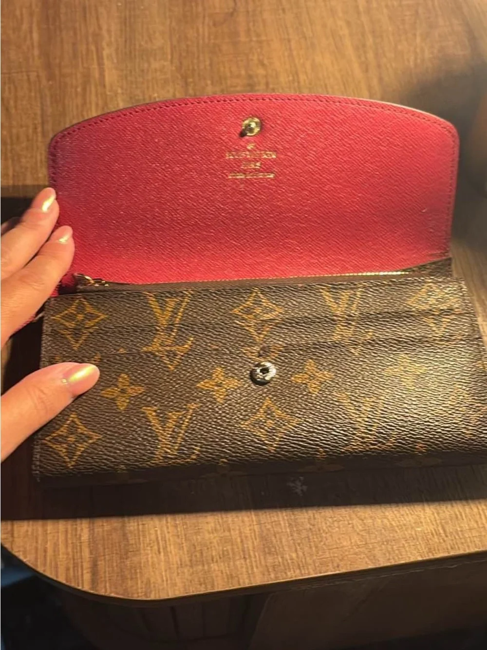 Louis Vuitton Brown Monogram  Emilie  Wallet with Red Snap